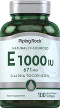 Piping Rock Vitamin E 1000 IU Softgel Capsules | 671mg | 100 Pills | D-Alpha Tocopheryl Supplement | Non-GMO Gluten Free