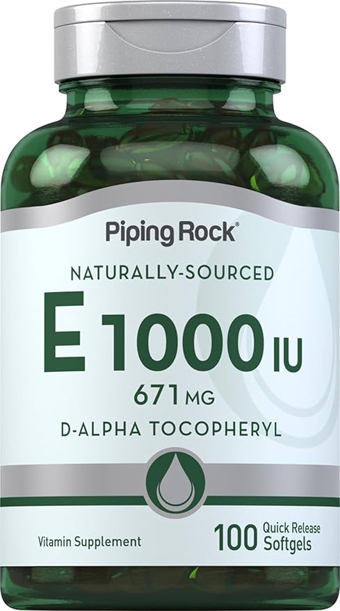 Piping Rock Vitamin E 1000 IU Softgel Capsules | 671mg | 100 Pills | D-Alpha Tocopheryl Supplement | Non-GMO Gluten Free