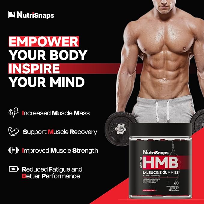 Sugar Free HMB and Leucine Gummies HMB and Leucine Amino Acid Supplements for Men Women with CoQ10 Rhodiola Rosea for Muscle Growth and Fast Workout Recovery Vegan Mixberry Flavor 30 Servings
