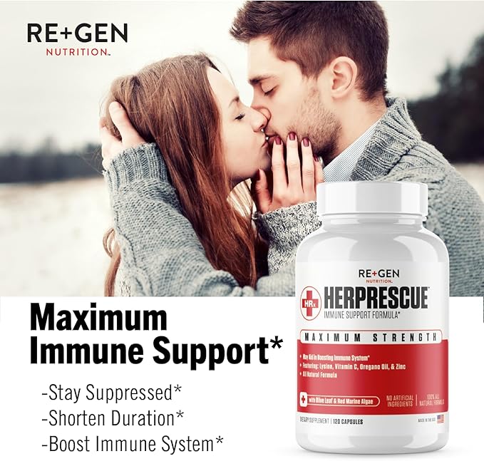 Re+Gen Nutrition Outbreak Support Supplement Cold Sore &amp Lysine Rescue Immune Health Capsules Natural Support for Adults Zinc Vitamin C L-lysine Amino Acid Lips &amp Skin Health 120 &amp 9