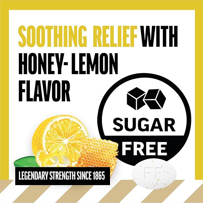 Fisherman's Friend Sugar Free Honey-Lemon Flavored Cough Lozenges (40 Drops x 6-Pack) 5.52mg Natural Menthol Cooling Relief from Sore Throat Persistent Cough &amp Irritation Vegan &amp Gluten-Fr
