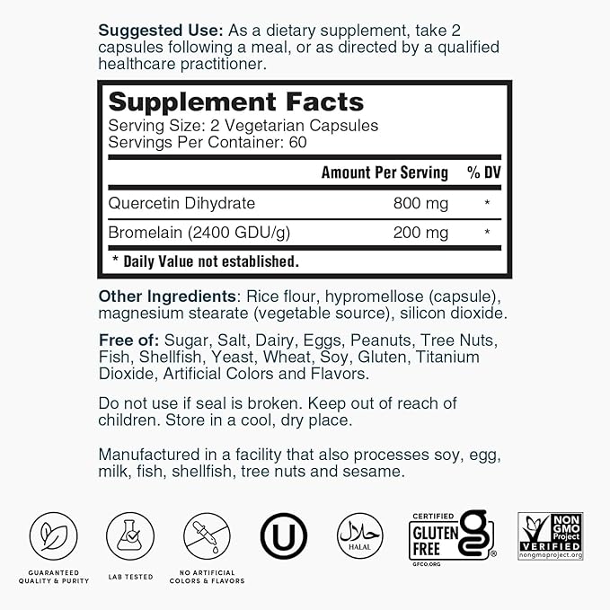 Nature's Lab Quercetin Bromelain - Non GMO Gluten Free - 120 Capsules