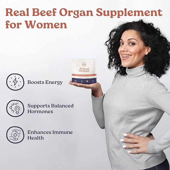 Beef Organ Supplement for Women - Heart Liver for Women Grass Fed Pasture Raised Liver | Primal Beef Organ Capsules Woman (60 Capsules)
