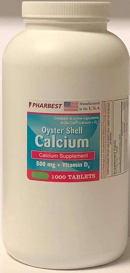 Oyster Shell Calcium 500 mg + Vitamin D Supplement - 1000 Tablets