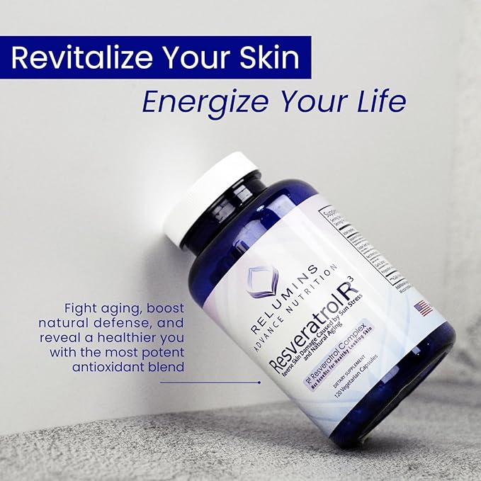 Relumins Resveratrol 600mg Supplement – High-Potency Antioxidant with Grape Seed &amp Red Wine Extract – Supports Skin Heart Health &amp Immune System – 120 Vegan Capsules x 3 Bottles