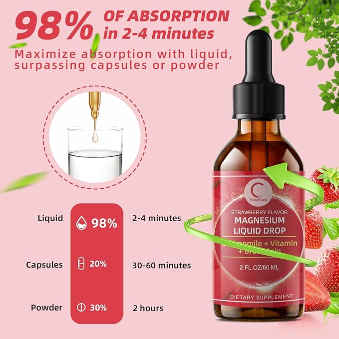 Magnesium Glycinate Liquid Drops with Chamomile Hawthorn &amp Ginger for Stress Relief and Digestive Comfort Fast Absorption Non-GMO Vegan Formula Sugar Free Strawberry Flavor 2 Fl OZ