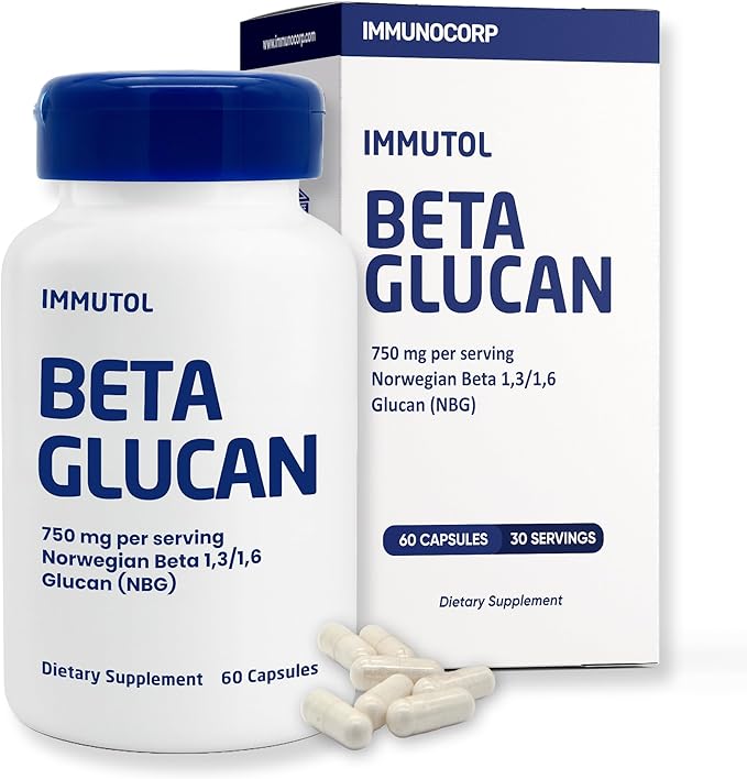 Immutol Immune Support Supplement with 750mg of Beta Glucan 13 16 - Natural Ingredients High Potency to Boost Immunity and Overall Wellness 60 Capsules (60)