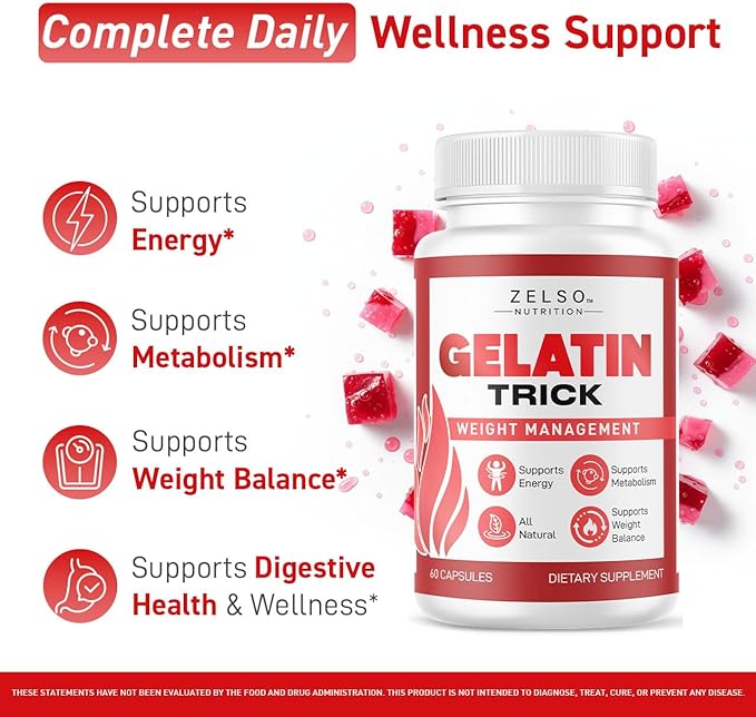 Gelatin Trick - Gelatin Trick Pills Daily Support Formula for Energy &amp General Wellness GelatinTrick Advanced Formula 60 Capsules for 1 Month