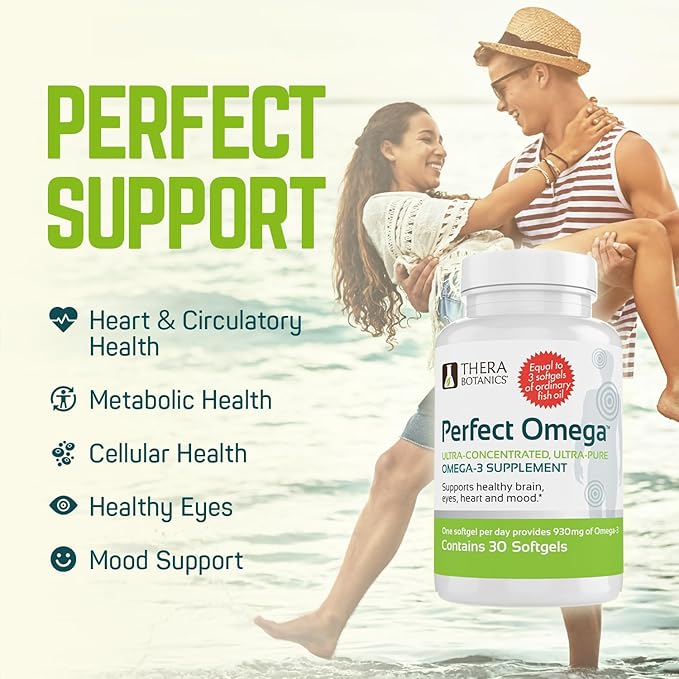 Therabotanics Perfect Omega Fish Oil Supplement EPA &amp DHA – High Absorption Concentrated Omega 3 for Heart Brain Eye &amp Metabolic Health - Alaskan Fish Oil Softgels - 30 Count (Pack of 1)