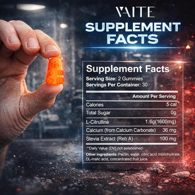 L Citrulline Gummies for Men - Powerful Vasodilator with Calcium 1600mg per Serving Extra Strength Boosts Nitroxyl and Nitric Oxide Production Supports Energy and Endurance 60 Chewable Gummy