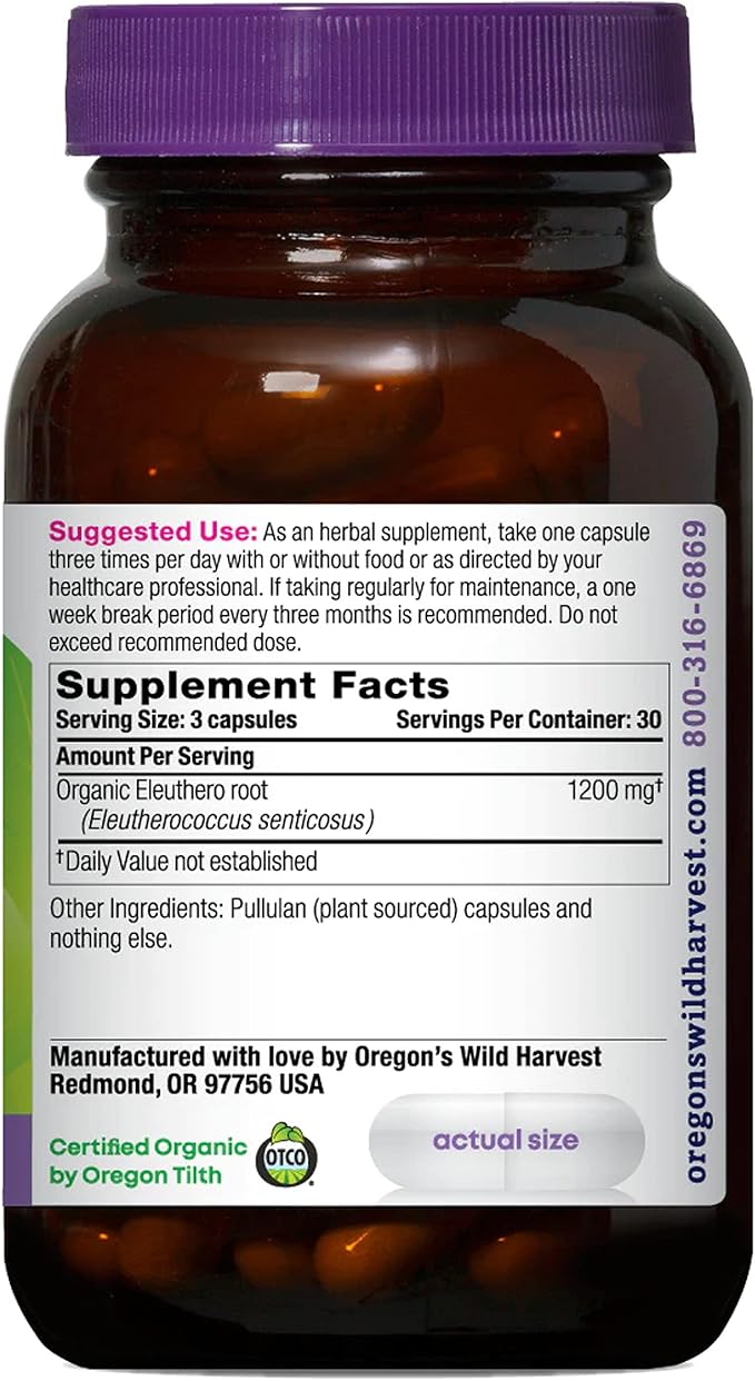Oregon's Wild Harvest Eleuthero Organic Capsules | Adapt to Stress Naturally 90 Count