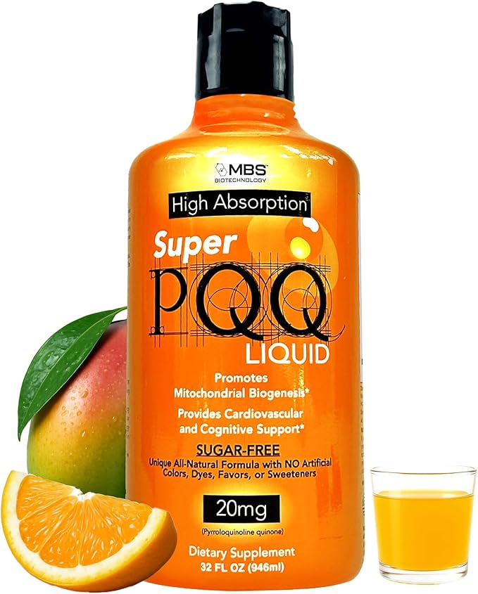Super PQQ Liquid - Highly Absorbable Pyrroloquinoline Quinone 20 Milligram Best Liquid PQQ for Mitochondrial Biogenesis Supports Heart Health Cognitive Function and Mental Focus