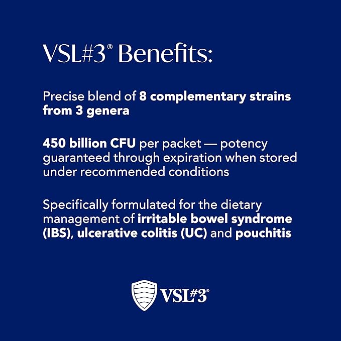 VSL#3® Probiotic Powder for Digestive Health IBS &amp UC Symptoms - 450B CFUs High-Potency Multi-Strain Live Refrigerated Probiotic Medical Food for Gut Health Support in Men &amp Women 60 Pa