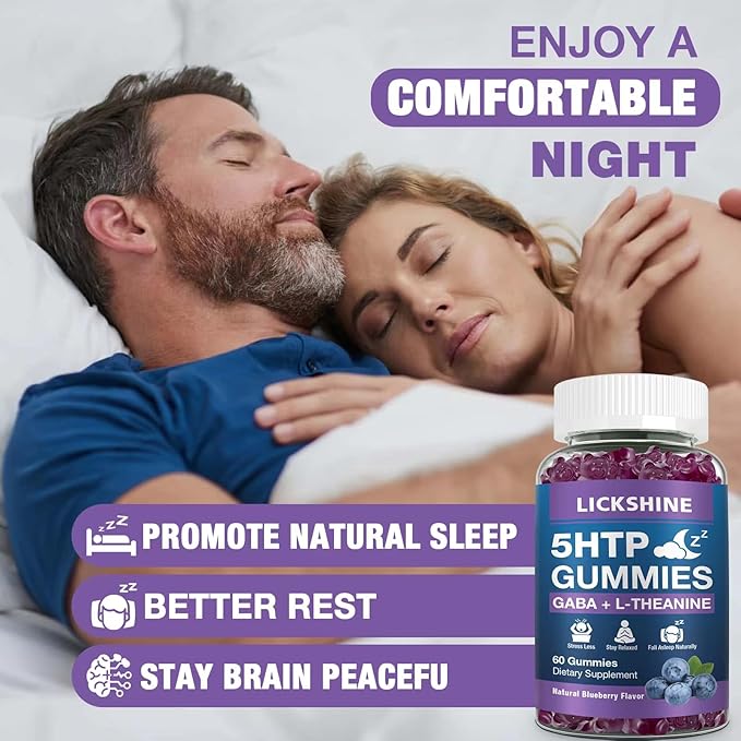 2 Pack 300MG 5-HTP GABA Sleep Supplement Gummies with 200mg L-Theanine Supplement for Brain Mood Stabilizer and Sleep Support Melatonin-Free Omega 3-6-9 for Natural Zzzs Blueberry Flavor