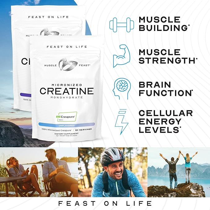 Muscle Feast Creapure - Micronized Creatine Monohydrate Powder | Premium Pre-Workout or Post-Workout | Flavored Creatine for Women &amp Men | Easy to Mix Gluten-Free Safe and Pure (Green Apple 250