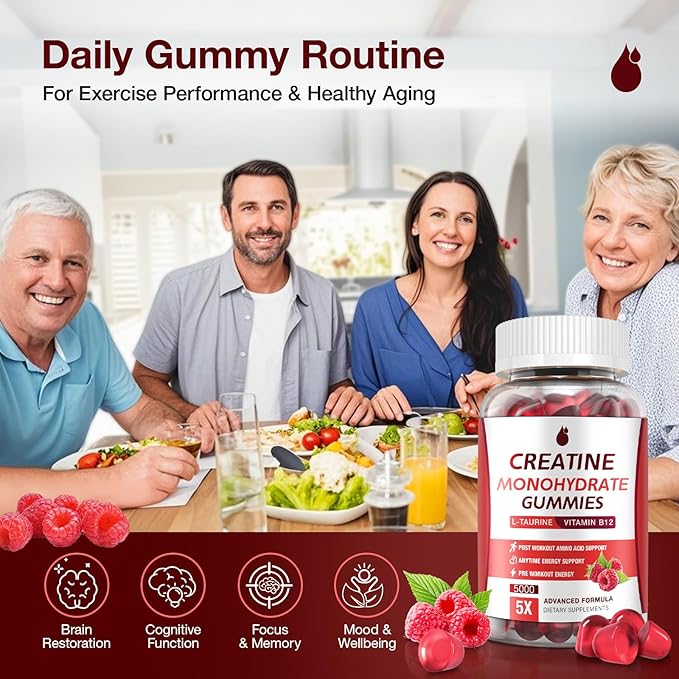 Creatine Gummies for Men &amp Women - Creatine Monohydrate Gummies 5g Low Sugar Creatine Supplement for Muscle Builder Energy Boost &amp Pre-Workout Supplement Raspberry Flavor 160 Gummies (2 Bo