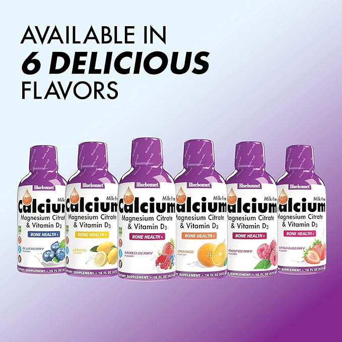 Bluebonnet Nutrition Liquid Calcium Citrate Magnesium Citrate Vitamin D3- Bundle of Blueberry Flavor and Strawberry Flavor 2 Bottle of 16 Fl Oz Each (32 Fl Oz Total)