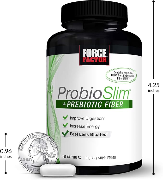 Force Factor ProbioSlim + Prebiotic Fiber Metabolism Booster for Women &amp Men Digestive Health Support Green Tea Extract and Psyllium Husk Fiber 120 Count (Pack of 2)