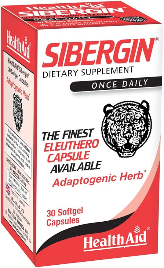 HealthAid Sibergin Siberian Eleuthero 30ct Once Daily Soft Gel Capsules Helps Combat Stress and Fatigue Promotes Stamina and Endurance