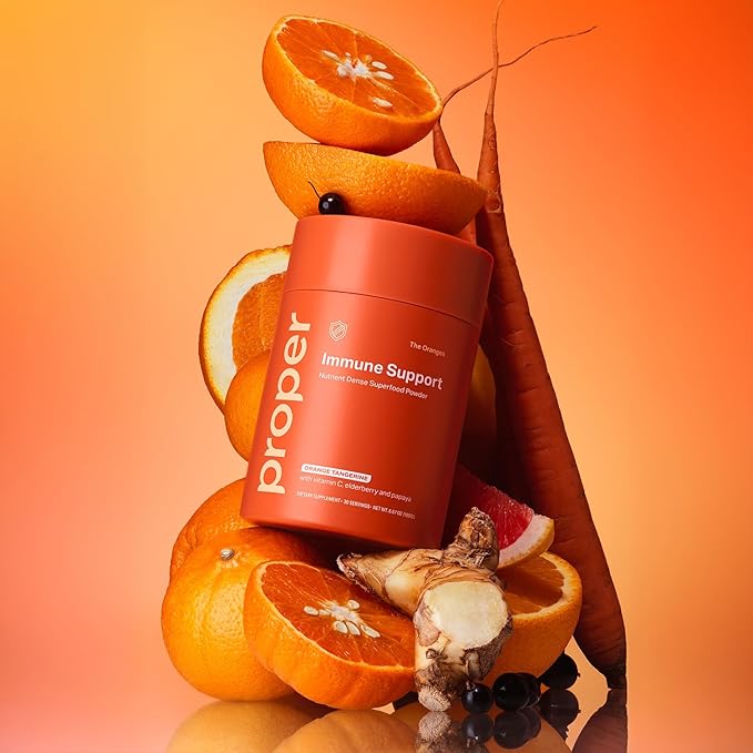 Proper The Oranges Nutrient-Dense Superfood Powder for Immune Support &amp Gut Health - Elderberry Vitamin C Zinc &amp Echinacea Supplement Complex Enhanced with Probiotic Digestive Blend