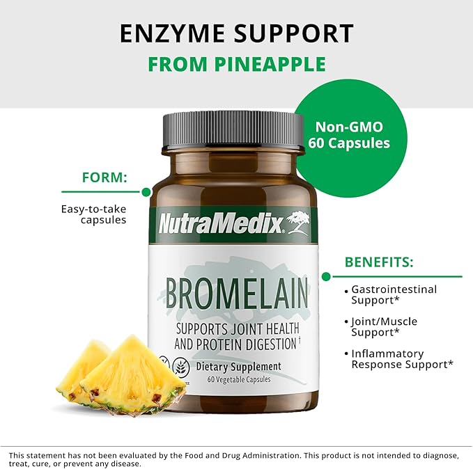 NutraMedix Bromelain Supplements - Proteolytic Enzymes from Pineapple Stems + Bromelain 1000mg - Designed to Offer Digestion Exercise and Joint Support - Gluten Soy and Dairy-Free (60 Capsules)