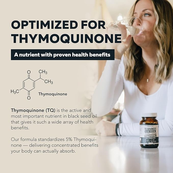 Black Seed Oil Softgels | 5% Thymoquinone - TQ-Advanced® | High Potency - 500 mg per Capsule - 15:1 Concentrate from Nigella Sativa Extract Raw Form Vegan Formula Glass Bottle (60 Softgels)
