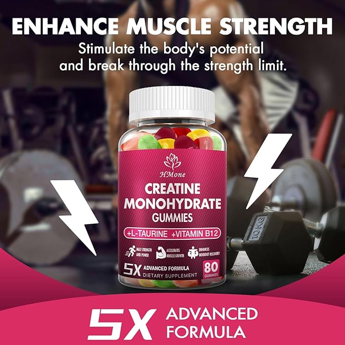 Creatine Monohydrate Gummies - 5g for Men &amp Women Creatine Chewable Supplements for Muscle Gain Muscle Strength Energy Boost and Muscle Builder Sugar Free Vegan 6 Packs