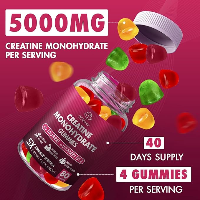 Creatine Monohydrate Gummies - 5g for Men &amp Women 320 Count and Creatine Chewable Supplements for Muscle Gain Muscle Strength Energy Boost and Muscle Builder Sugar Free Vegan