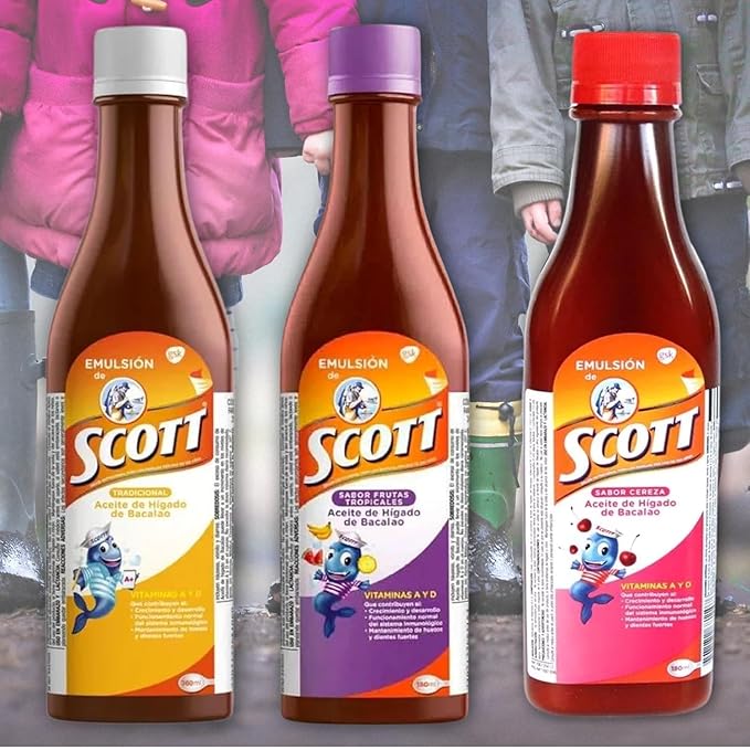 Emulsion de Scott Aceite de hígado de bacalao sabor tradicional Pack de 2 de 6.1 fl oz - 180 ml - Suplemento dietético para niños con vitamina A y Calcio.