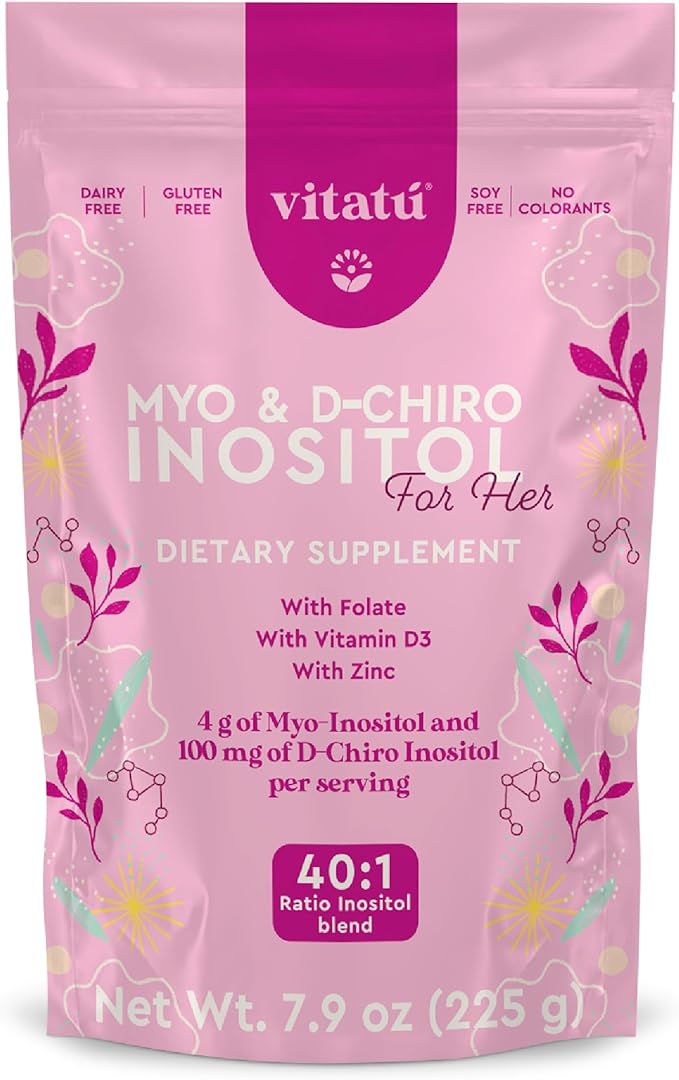 Vitatú | Myo Inositol (4g) &amp D-Chiro Inositol (1g) Ideal Mix 40:1 | Duration 45 Days | with Folic Acid + Vitamin D3 + Zinc Powdered Dietary Supplement for Women (225 g)