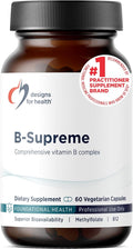 Designs for Health Vitamin B Supreme - B Complex Vitamins for Metabolism Energy Support + Heart Health - Folate Vitamin B12 Niacin Biotin Vitamin B6 + Thiamine B1 Supplement (60 Vegan Capsules)