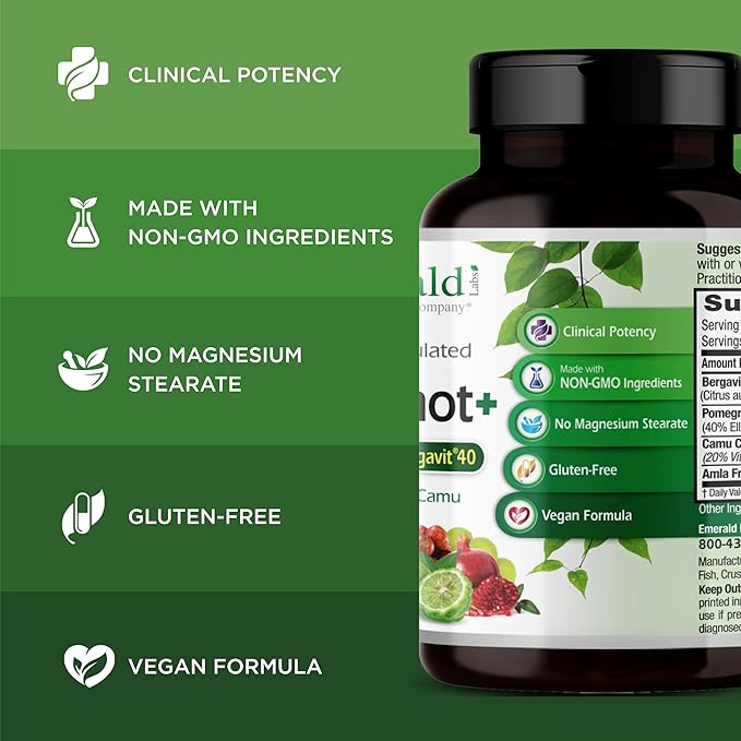 EMERALD LABS Bergamot+ - Supports Metabolism &amp Heart Health with Bergamot Pomegranate Amla &amp Camu Camu - Gluten-Free &amp Vegan - 60 Vegetable Capsules (30 Servings)