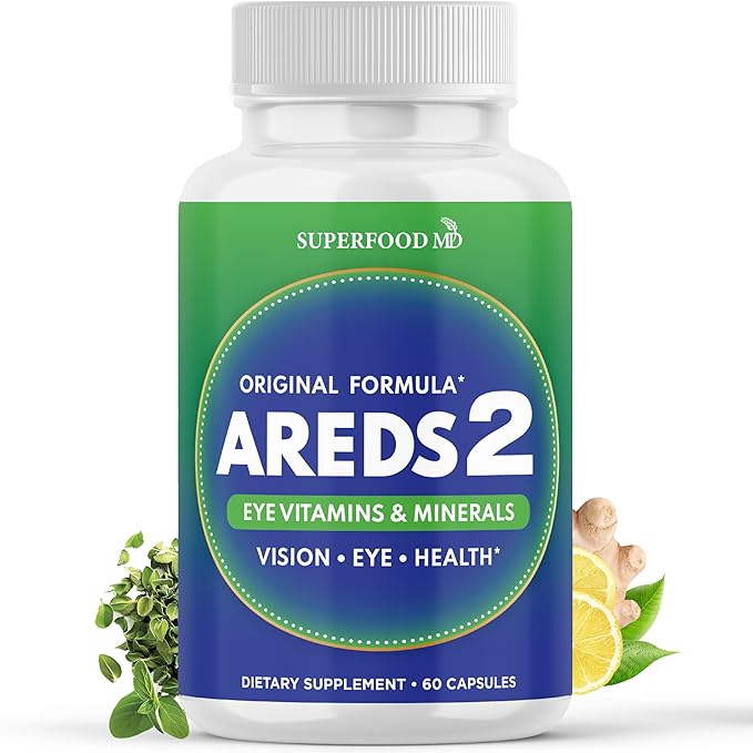AREDS 2 Eye Vitamin &amp Mineral Supplement Contains Lutein Vitamin C Zeaxanthin Zinc &amp Vitamin E with Added Copper - 60 Count