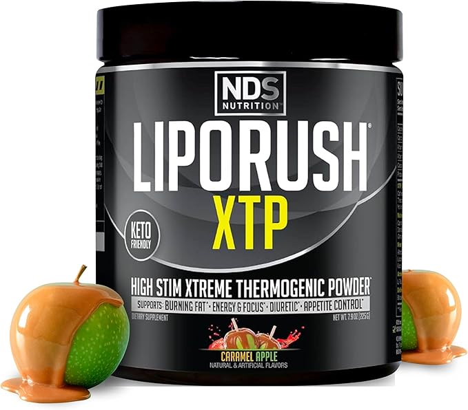 LIPORUSH NDS Nutrition XTP Thermogenic Fat Burner with L-Carnitine - Energy Focus and Appetite Control - Extreme Thermogenic Fat Burning Powder Weight Loss - Caramel Apple (45 Servings)