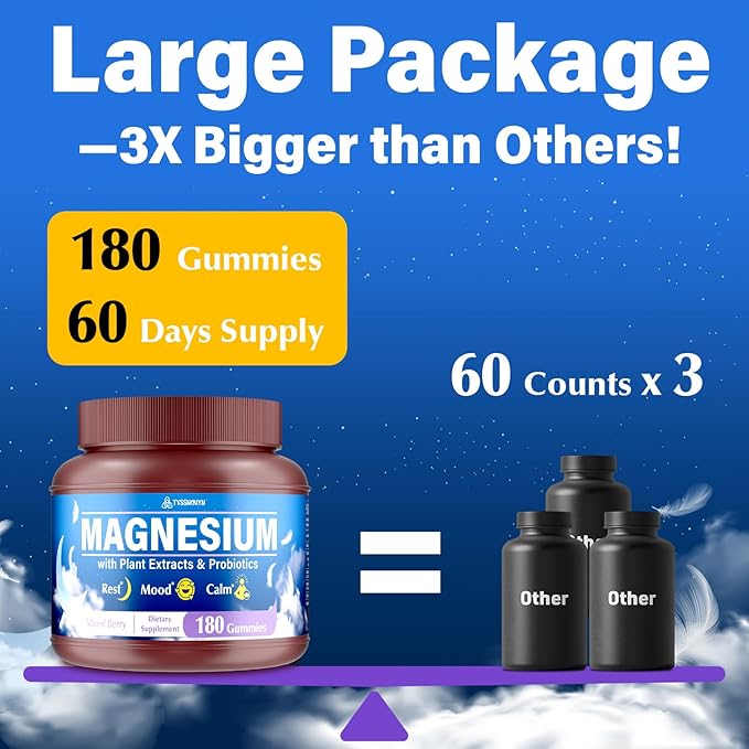 (180 Count) Magnesium Gummies – Magnesium Complex for Kids &amp Adults Magnesium Glycinate Citrate Malate Taurate with 3 Billion CFU Probiotics Ashwagandha D3 B6 Support Mood Rest Calm Mu