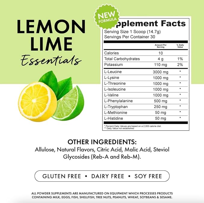 BOWMAR NUTRITION Essentials Aminos and BCAAs Powder 30 Servings 99% Absorption Rate (Lemon Lime)