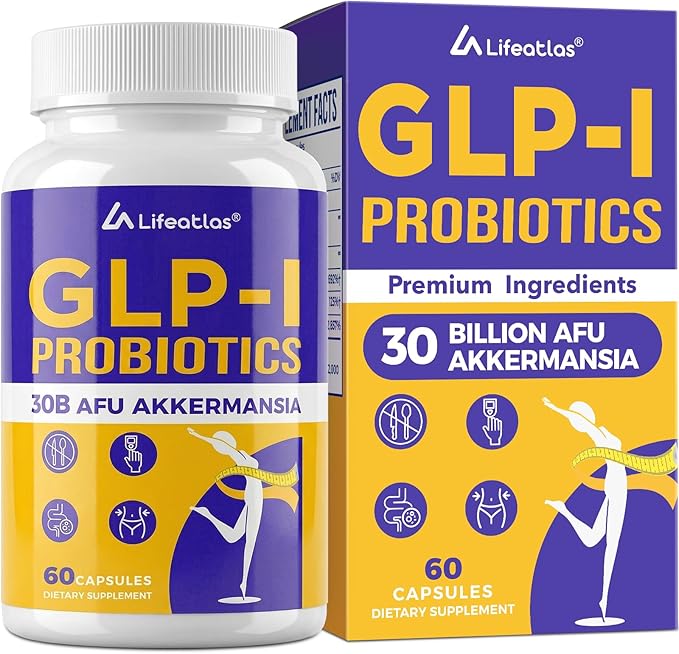 Lifeatlas GLP-I Supplement Probiotic | GLP-I with 30 Billion AFU Akkermansia Probiotic Akkermansia Probiotics for Women and Men Daily GLP-I Supplement 1 Pack - 60 Count