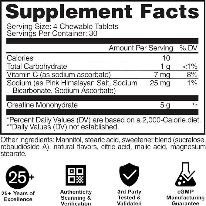 GAT SPORT Creatine Chews Zero Sugar 5g Pure Creatine Monohydrate 3rd Party Tested Brain Health Muscle Strength Anti-oxidant Support for Men &amp Women 30 Servings (Lemon Lime)