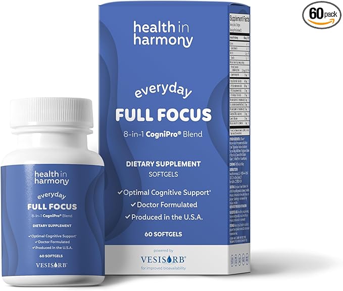 Everyday Full Focus - 8 Super Antioxidants for Cognitive Support (Omega-3 DHA Phosphatidylcholine &amp Phosphatidylserine) &amp utilizes VESIsorb® (60 ct)