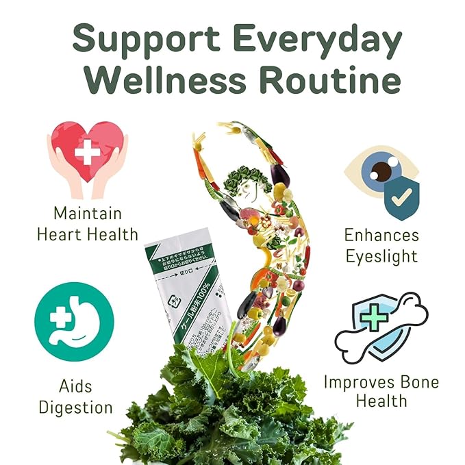 山本漢方製薬株式会社 YAMAKAN Natural Kale Powder for Smoothies&amp Drinks Kale Green Juice Powder Kale Drink with Fiber for Daily Energy Digestive Gut Health&amp Immune System Vegan from Japan 44 Count