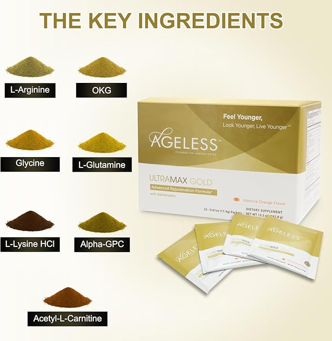 Naturade Ageless UltraMAX GOLD Effervescent Powder – Valencia Orange Flavor – 22 Packets