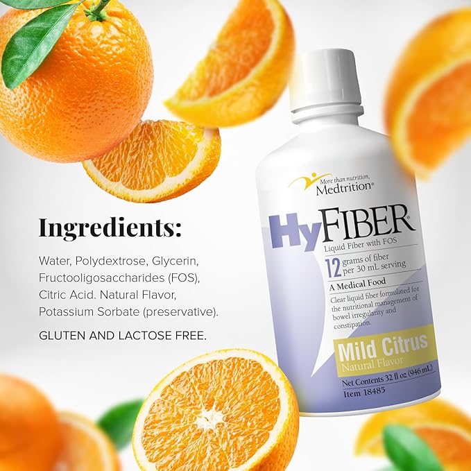 Medtrition HyFiber Daily Liquid Fiber for Regularity and Soft Stools 12 Grams Soluble Fiber 32 fl oz 4 Pack