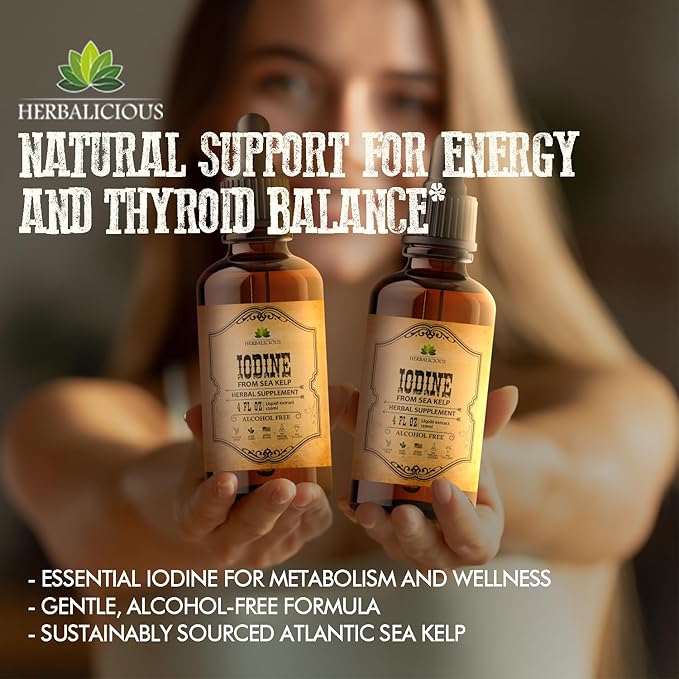 Iodine Drops – Natural Iodine Liquid from Sea Kelp – Thyroid Supplement for Energy Digestion &amp Immune Support – Organic Non-GMO Formula – 4 fl oz