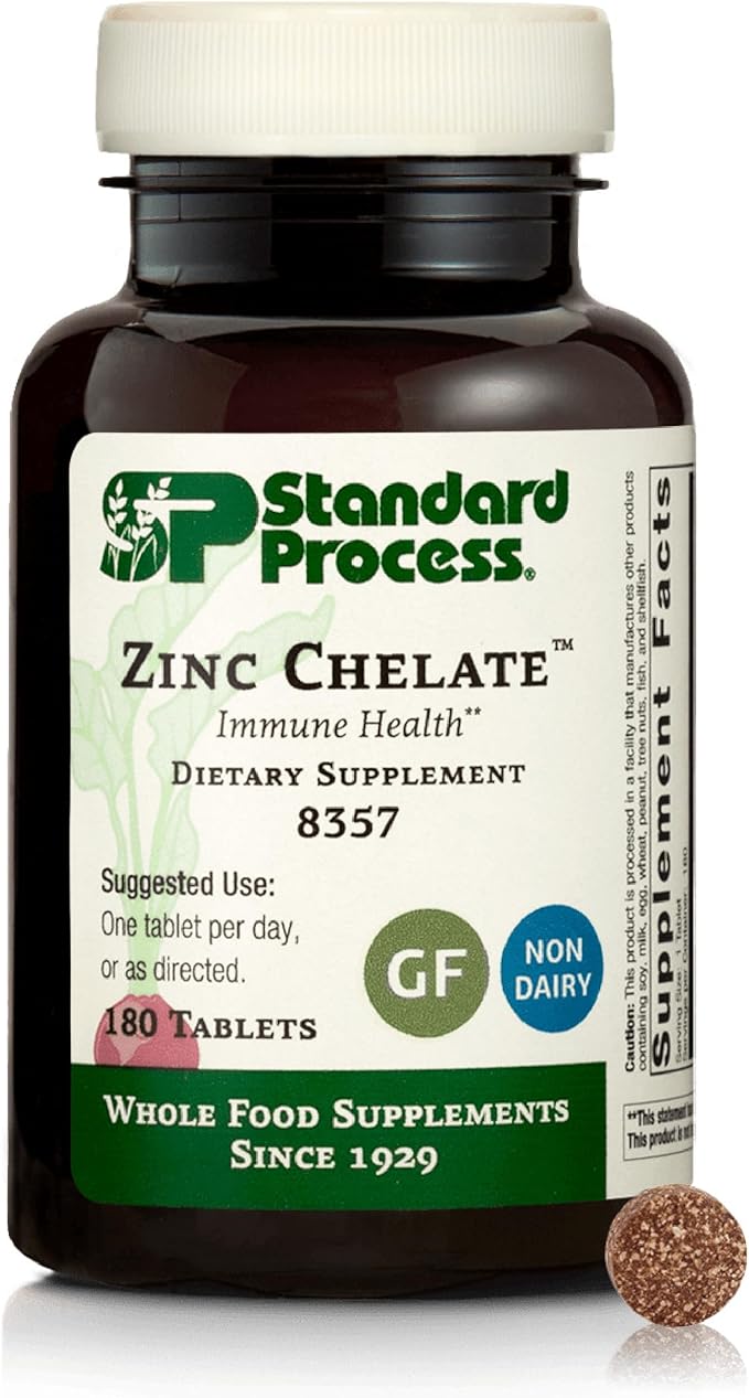 Standard Process Zinc Chelate - Offers Natural Immune Support &amp Aids Skin Health - Excellent Source of Zinc - Gluten-Free Non-Dairy &amp Non-Soy - 180 Tablets