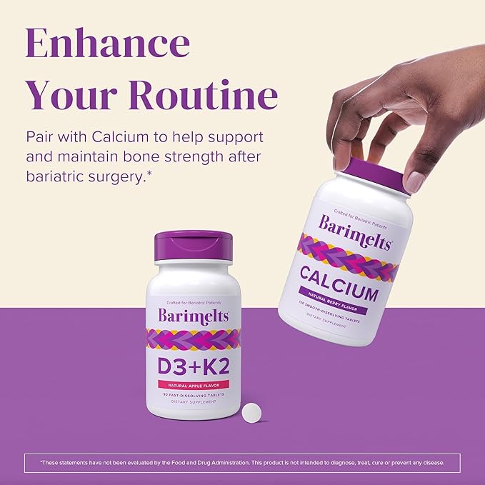 BariMelts Vitamin D3 K2-90 Fast-Dissolving Tablets (3-Month Supply) - Bariatric Vitamins for Women with Vitamin D3 5000 IU and K2 as MK-7 Natural Apple Flavor