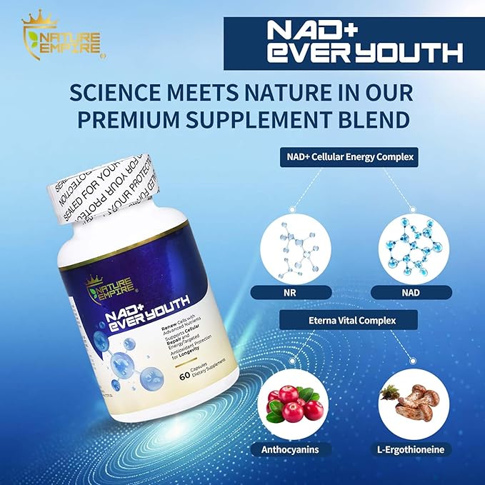 NAD+ Cellular Renewal Anti-Aging 4 in 1 Complex Supplement with L-ErgothioneineNicotinamide Riboside (NR) &amp NAD+ European Bilberry Antioxidant Support for Energy &amp Aging 60 Capsules