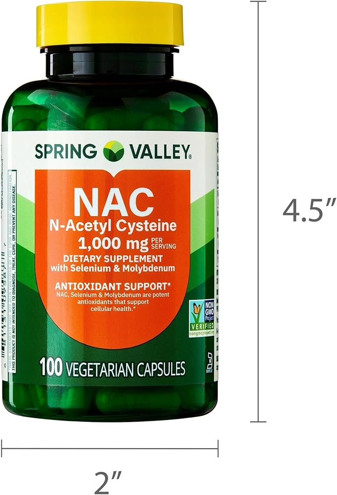 SUREFECT Spring Valley NAC (N-Acetyl Cysteine) 1000mg with Selenium &amp Molybdenum - Antioxidant Support - 100 Vegetarian Capsules Organizer.