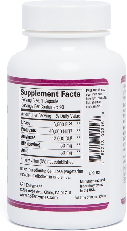 AST Enzymes Lipase-HP Plus – 90 Vegetarian Capsules - Digestive Enzymes for Fatty Foods – Keto Diet Digestive Enzyme Formula