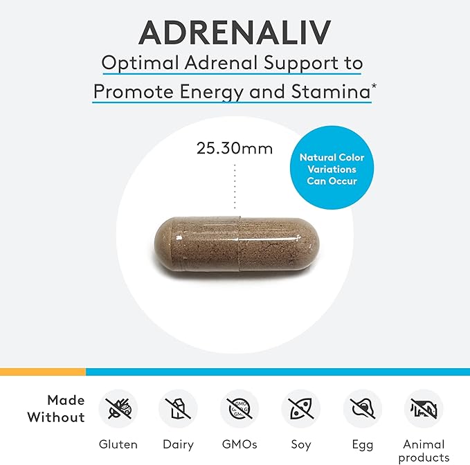 XYMOGEN Adrenaliv - Adrenal Support Supplement* - Stress Response Energy &amp Stamina Support* - Non-GMO Gluten-Free Dairy Free - 120 Capsules
