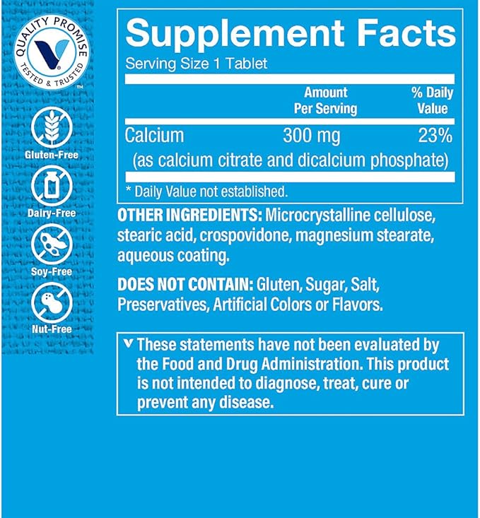 The Vitamin Shoppe Calcium Citrate 300 mg Tablets Highly Absorbable Calcium Supplement for Bone Strength Teeth Health and Muscle Function Gluten Free Soy &amp Dairy Free 300 Tablets